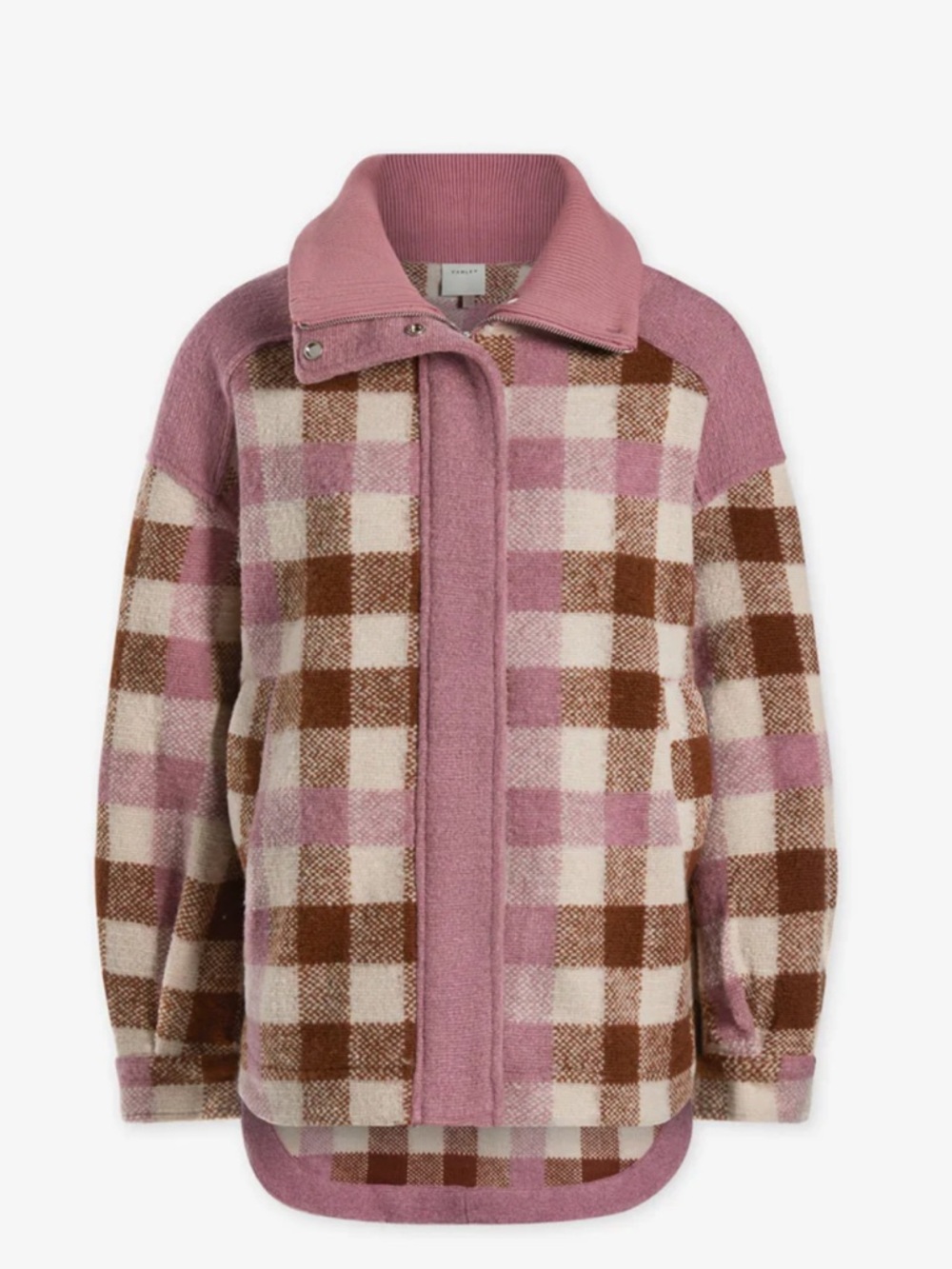 Varley Caramel Midi Check Plaid Alma Checked Knit Fleece Jacket